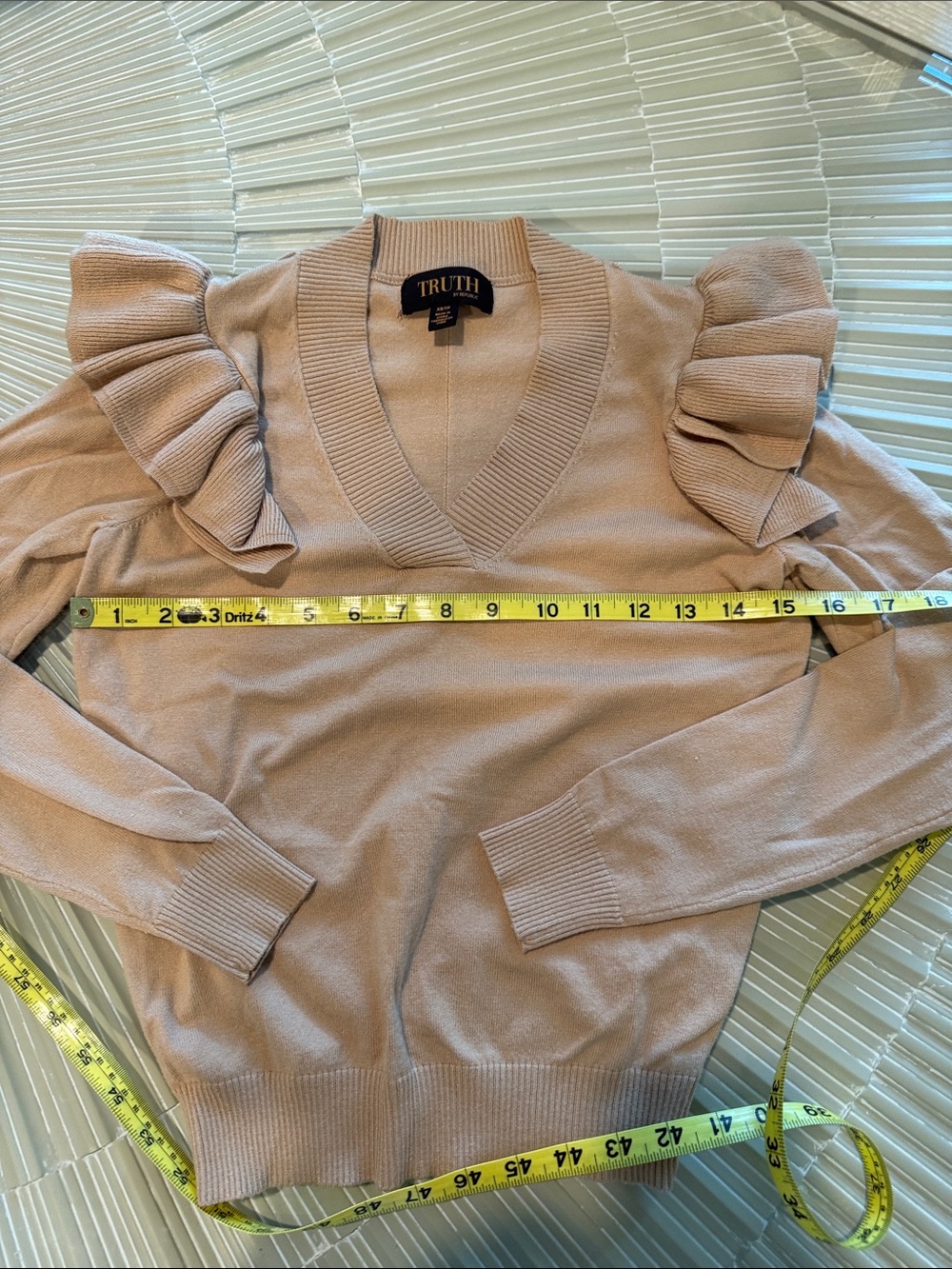 Truth Blush Ruffle-Sleeve V-Neck Sweater - Picture 6 of 6